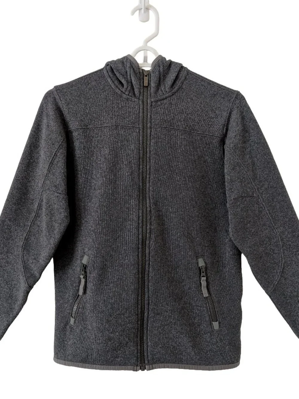 Lands' End Sweater/Fleece Jacket, Full-Zip w/Hood, Gray Heather, Boy's 10-12 (M)
